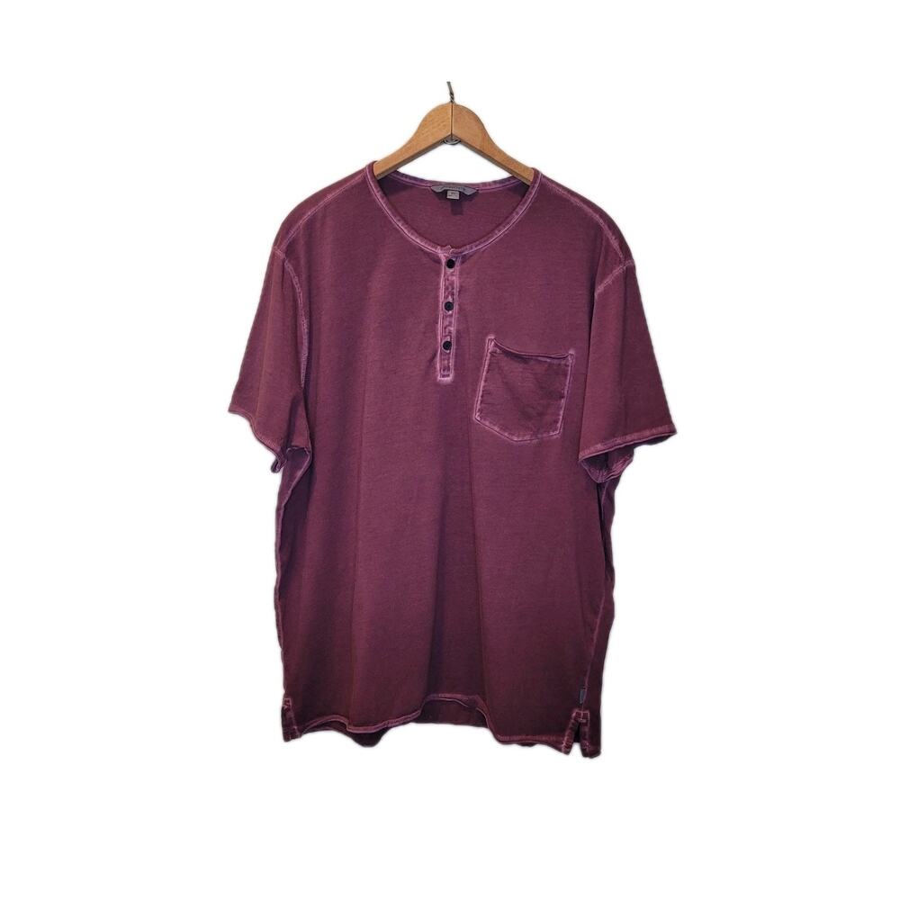 John Varvatos Maroon Washed Short Sleeve Rex Henley Shirt Size XL Front Pocket